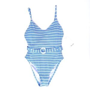 Splendid Atmospheric Belted One Piece Swimsuit Bathing Suit Sz Medium Blue NWT